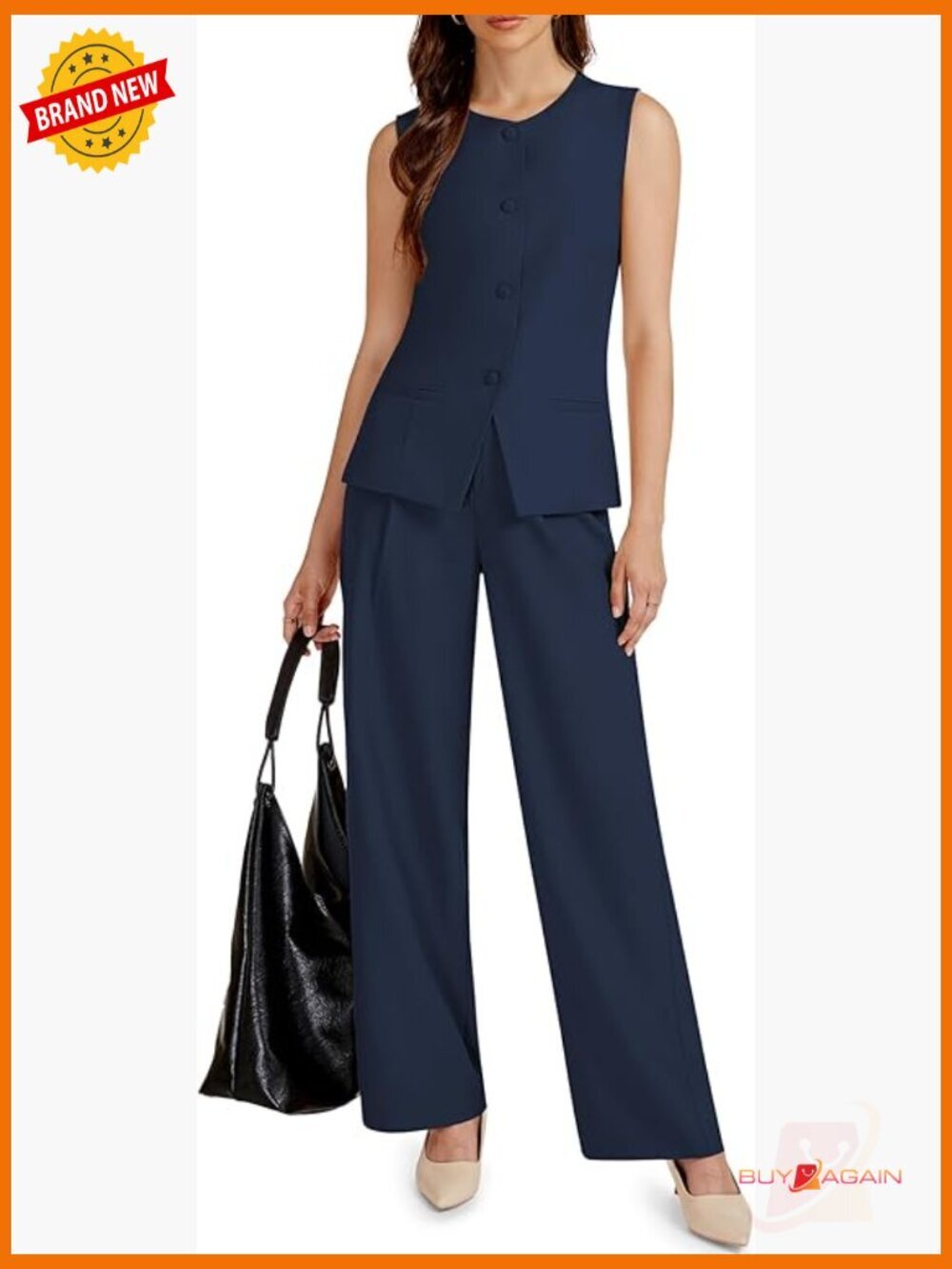 2 Piece Vest and Wide Leg Pantsuit Business Casual Travel Set
